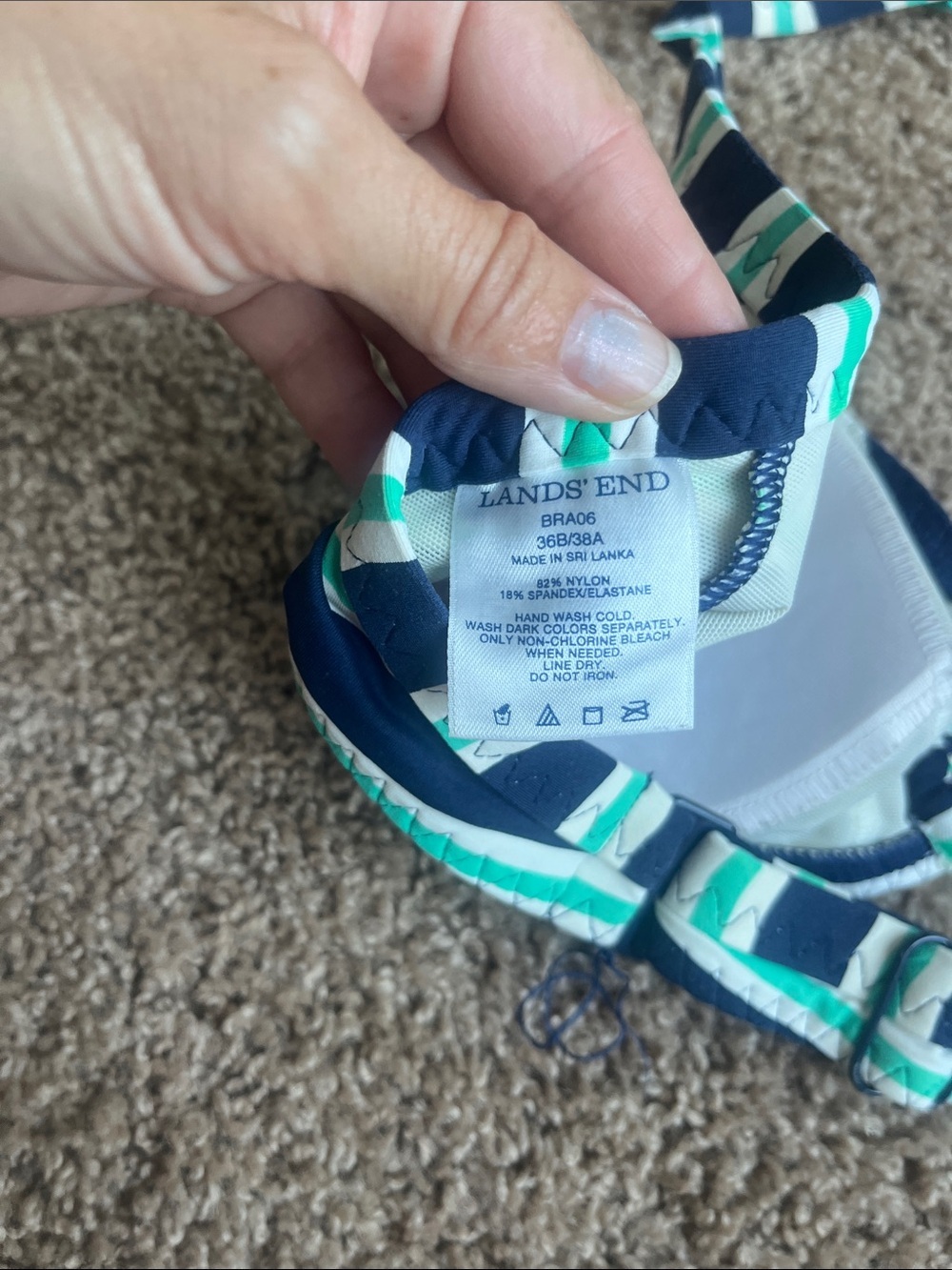 Lands End Striped Navy & Teal Halter Bikini Top Size 36B - Picture 6 of 6